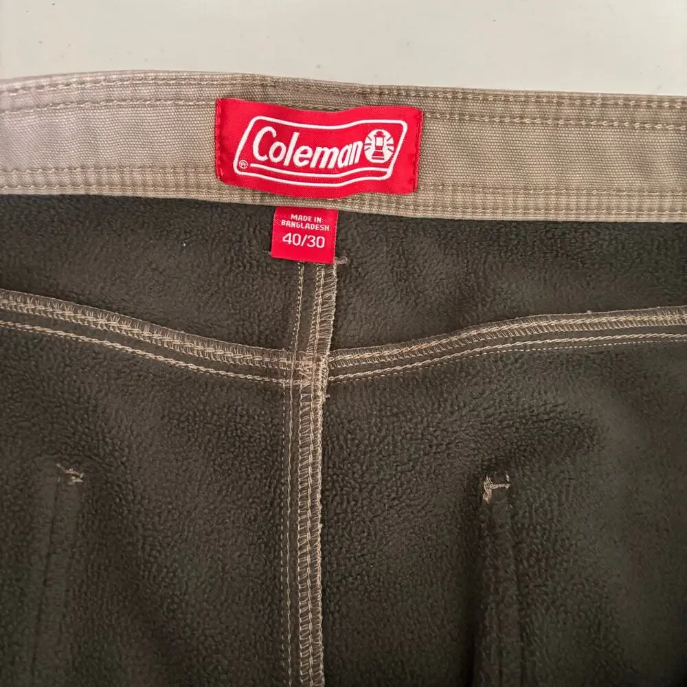 Coleman Men's Size 40x30 Brown Fleece Lined Utility Carpenter Stretch Work Pants